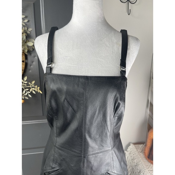 Vintage Newport News Genuine Black Leather Dress Sz 12 Biker Grunge Goth - Picture 2 of 14